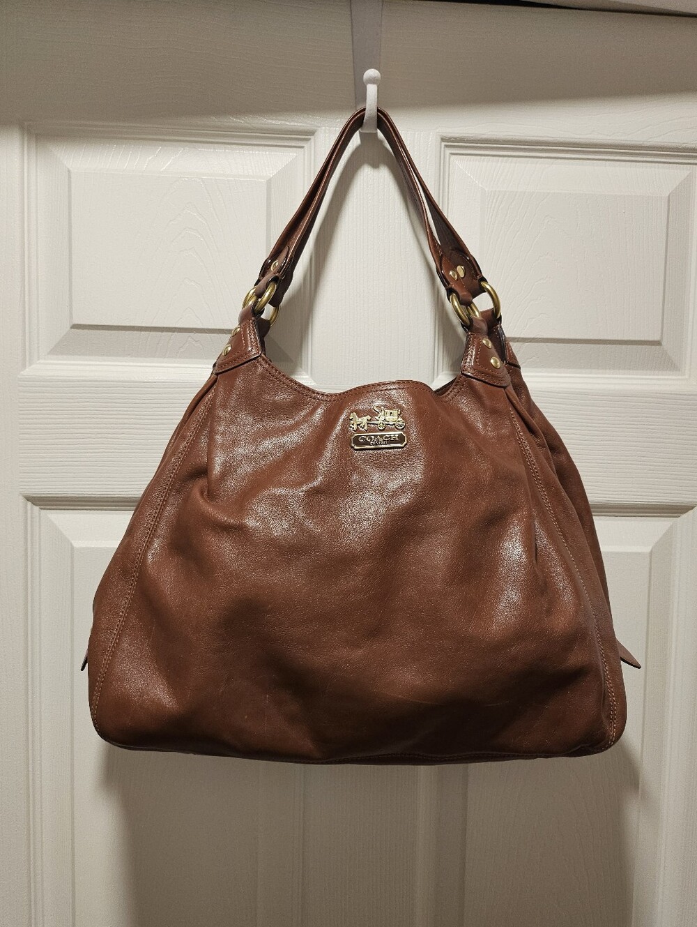 Coach Large Madison Maggie Leather Hobo Shoulder Bag with Gold Hardware
